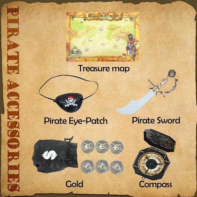 Lingway Toys Kids Pirate Costume,Boys Pirate Role Play Dress Up Set | Perfect for Halloween & School Pirate Day & Cruise Pirate Night Party