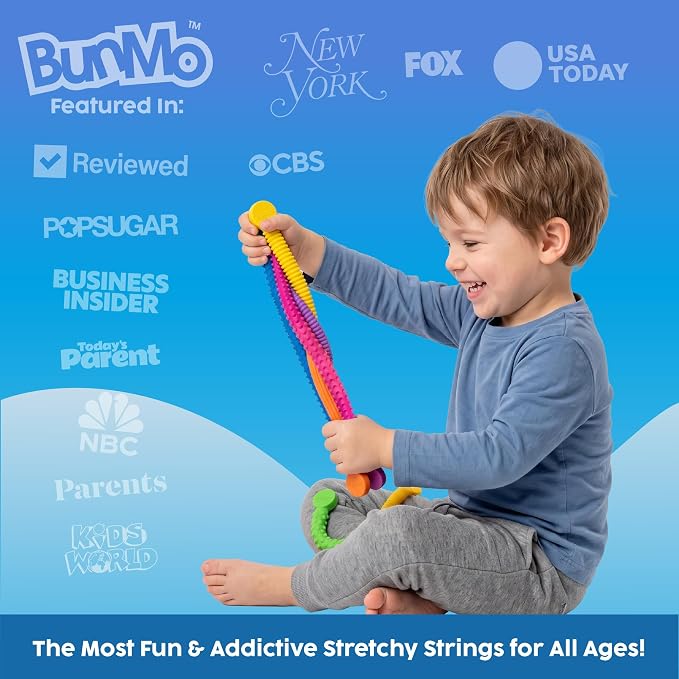 BUNMO Stretchy Strings - Sensory Toys - Stimulating & Fun Sensory Toys for Kids - Fidget Toy - Hours of Fun for Kids - Non-Mouthable Toy 3+ - Textured 6 Pack