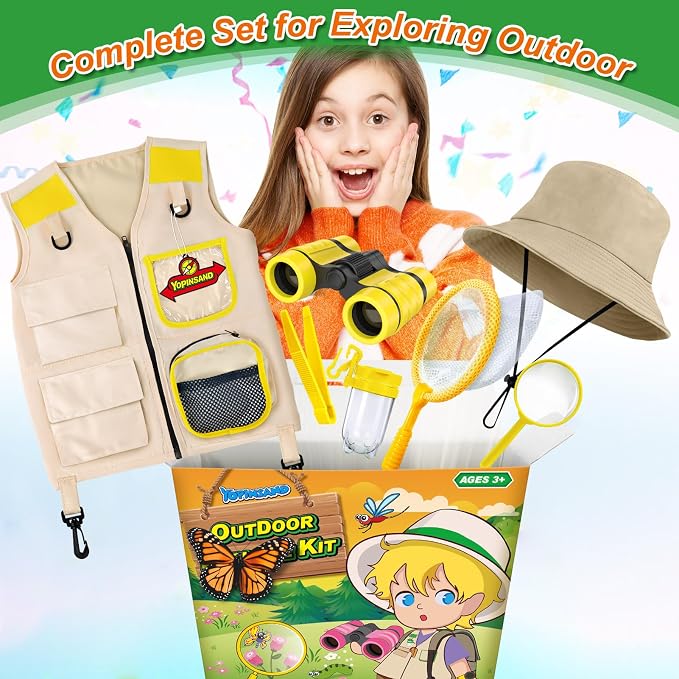 YOPINSAND Kids Explorer Kit & Bug Catcher Kit, Kids Outdoor Exploration Set | Camping Gear with Vest & Hat, Ideal Outdoor Camping Adventure Toys for Ages 3 4 5 6 7 8 Boys Girls