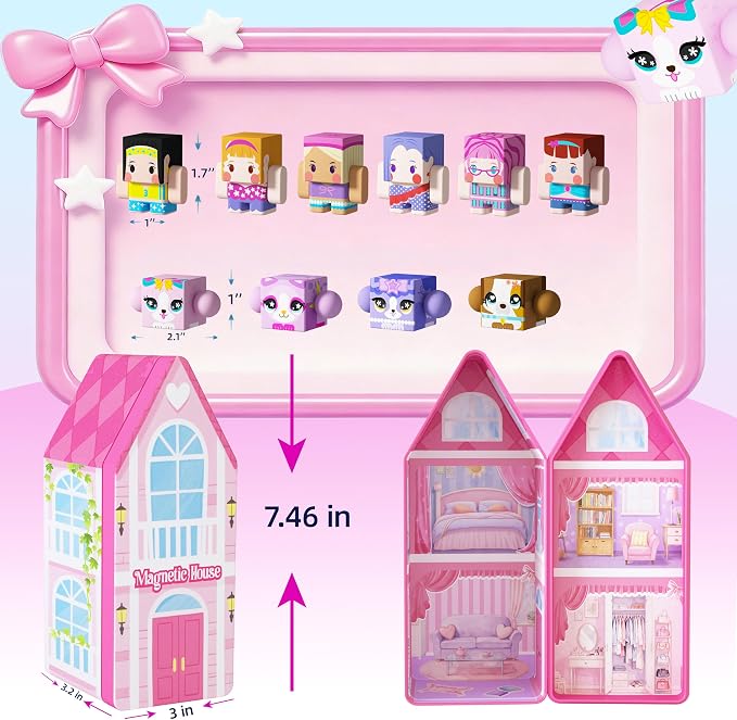 GobiDex Magnetic Travel Toys Figures Set with a Portable Tin for Girls 3+ | Princess Game, STEM Sensory, Doll House, Airplane Essential, Birthday Gift, Road Trip, Compatible, Poseable Animals & People