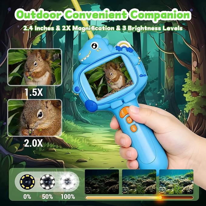 Kids Borescope Camera with Light, 2.4" Screen Kids Endoscope, Science Kits STEM Educational Toys for Boys & Girls Ages 4-12, Birthday Gifts for Indoor Outdoor Nature Explorer(Blue)