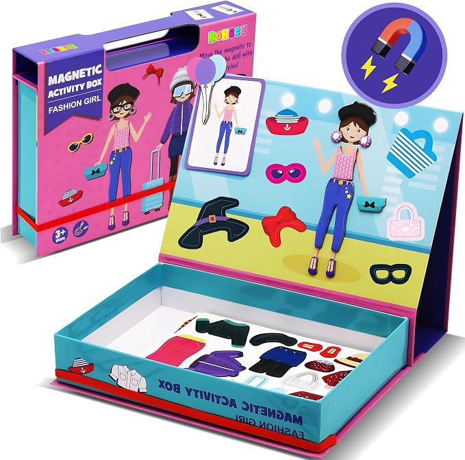 Magnetic Paper Dolls for Girls Ages 4-7, 71-Piece Dress-Up Kit | Fashion Dress-Up Play, Preschool Learning Activities, Travel-Friendly STEM Toy, Fun Fridge Magnets