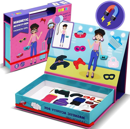 Magnetic Paper Dolls for Girls Ages 4-7, 71-Piece Dress-Up Kit | Fashion Dress-Up Play, Preschool Learning Activities, Travel-Friendly STEM Toy, Fun Fridge Magnets
