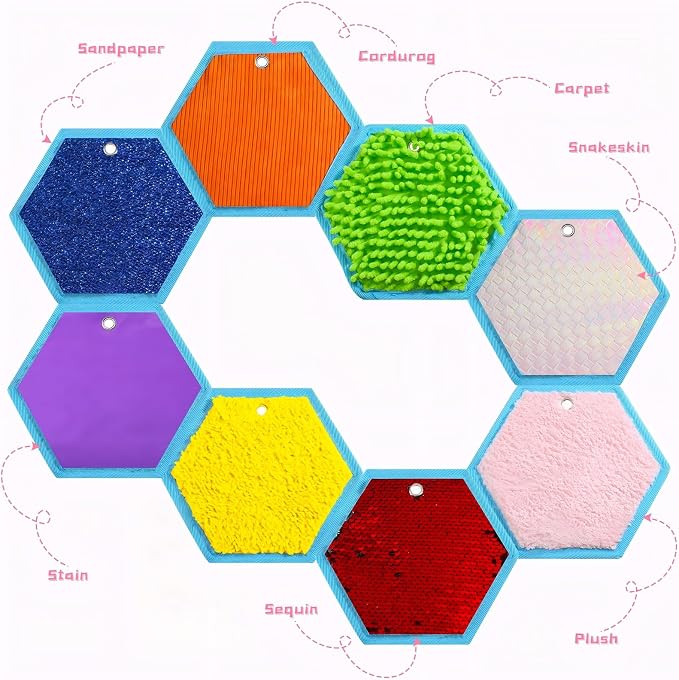 Boao 8 Set Mini Sensory Mats Assorted Textured Play Mats Sensory Floor Tiles Educational Tactile Toys for Activity(7.1 Inch,Hexagon)