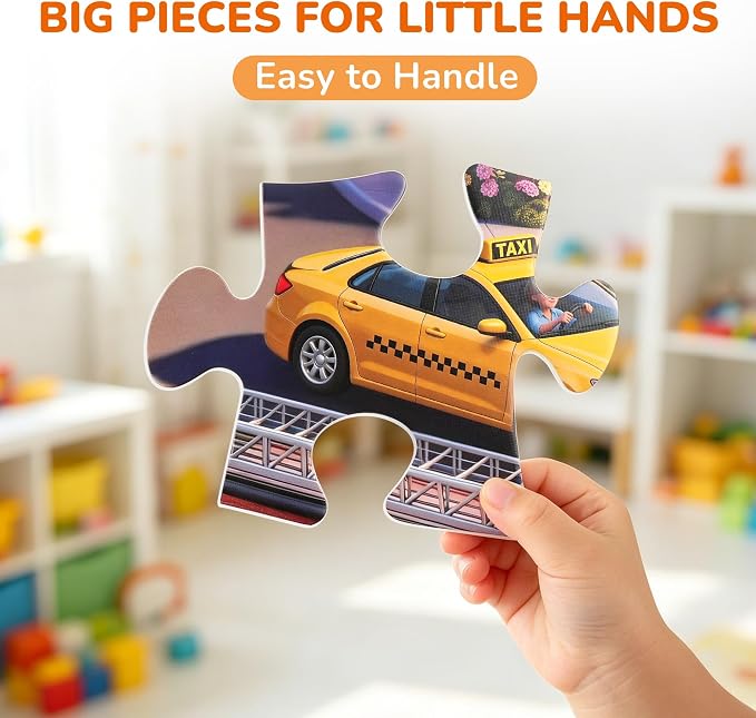 BenBen Floor Puzzles for Kids Ages 4–6, 2 x 3 Feet Transportation Puzzle | Extra-Thick 48 Large Pieces Vehicle-Themed Jigsaw Puzzle for Toddlers 3-5, Preschool Educational Toy Gift for Boys Girls