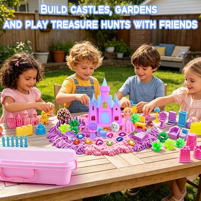 Princess Castle Sensory Bin for Toddlers 3-5 Year Old - 57 PCS Sand Play Set with Lid, Portable Sandbox, Montessori Sensory Toys, Calm Down Gift for Girls Age 3 4 5 6 7 8