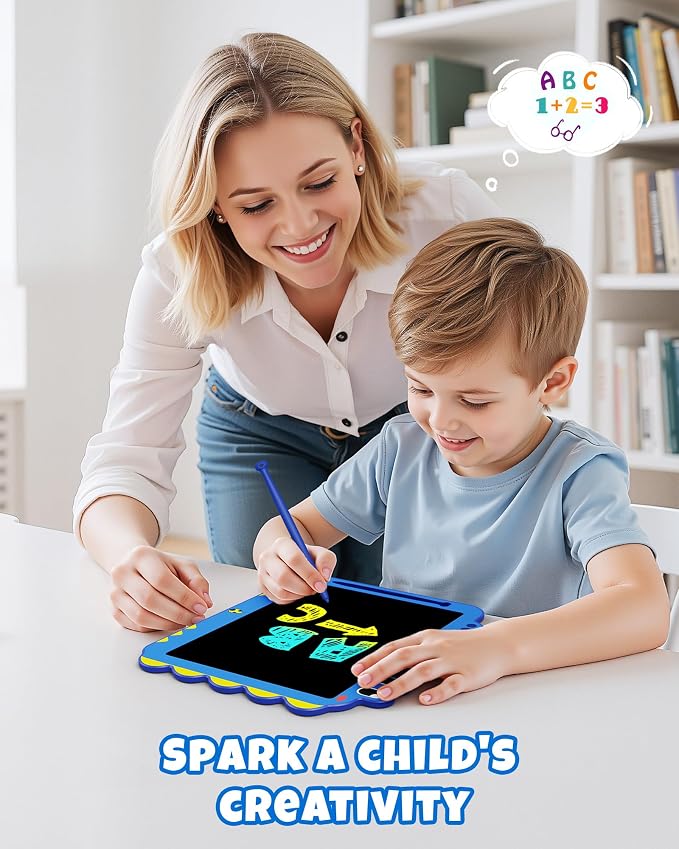 12 Inch LCD Doodle Board Tablet Toy - Green Dinosaur Drawing Pad for Kids 3-6 Years Old - Christmas and Birthday Gifts Blue