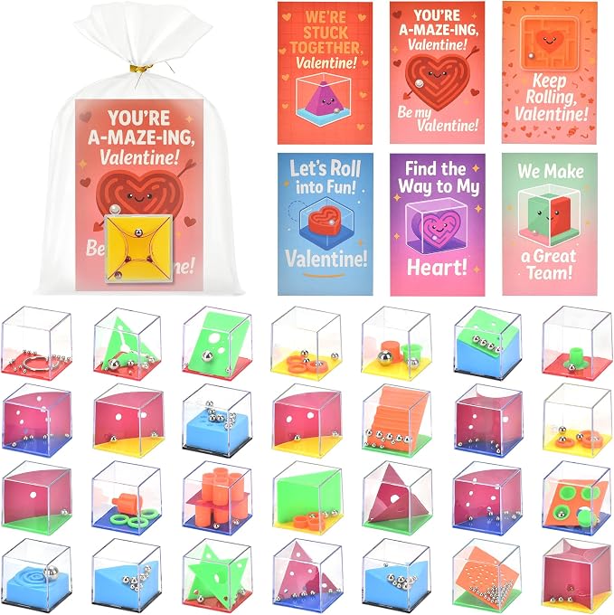 28 Pack Mini 3D Maze Puzzle Cubes, Brain Teaser Fidget Toys Kids Party Favors, Non Candy Goodie Bag Stuffers for Boys Girls 3-5 4-8-12, Classroom Prizes, Pinata Fillers, Return Gifts for Birthday