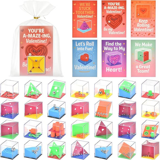 28 Pack Mini 3D Maze Puzzle Cubes, Brain Teaser Fidget Toys Kids Party Favors, Non Candy Goodie Bag Stuffers for Boys Girls 3-5 4-8-12, Classroom Prizes, Pinata Fillers, Return Gifts for Birthday