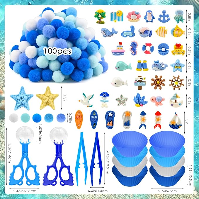 152 Pcs Ocean Sensory Bin Items Summer Beach Counting Sorting Sea Animals Sensory Bin Filler Fine Motor Sea Star Shell Fish Counts for Summer Counting Sorting