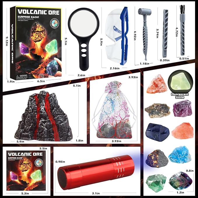 Woumserta Volcano Dig Kits for Kids 4-6 8-12, 10 Rocks Excavation Kit Toys | Volcano Toys Digging Toys for Gemstone Rocks Collection, Science Kits for Boys Girls 5 6 7 8 9 Year Old Birthday Gifts
