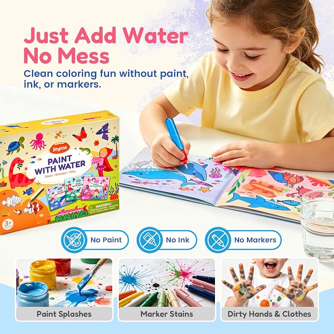 JoyCat 3 Pack Painting with Water Coloring Book for Toddlers Ages 3-5 | Water Coloring Books with Water Pens, No Mess Travel Toy for Kids to Develop Creativity,Educational Learning Kits Gifts