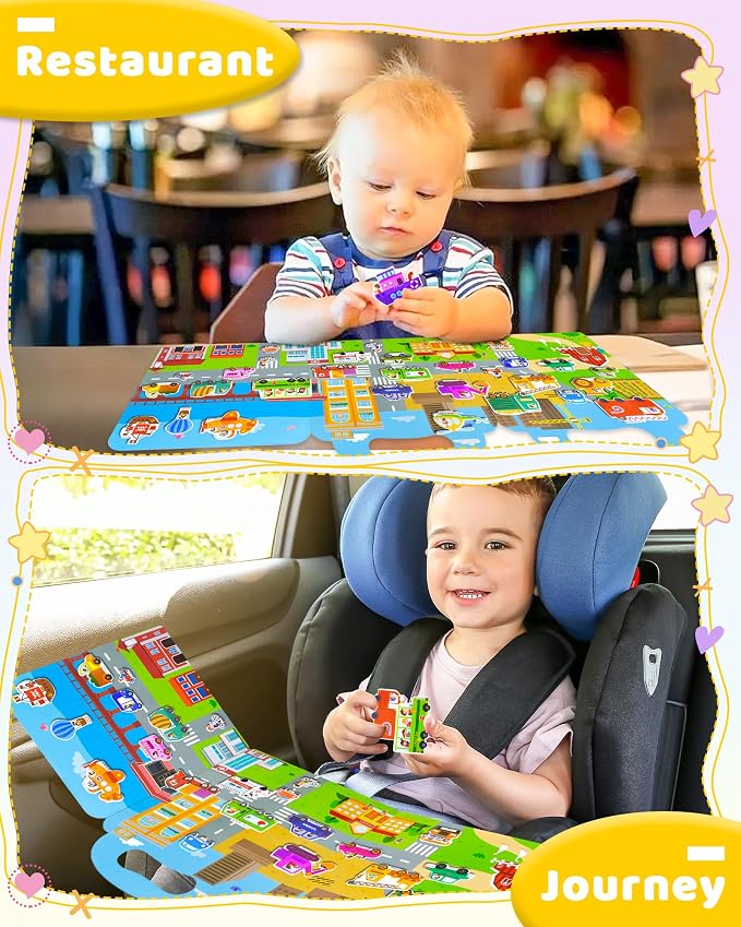 Benresive Reusable Sticker Book for Toddlers, Stickers for Kids, Travel Toy | Toddler Toys, Boys Girls Birthday Gifts, Airplane & Road Trip Essentials Kids, No Mess Waterproof Toddler Crafts Activities