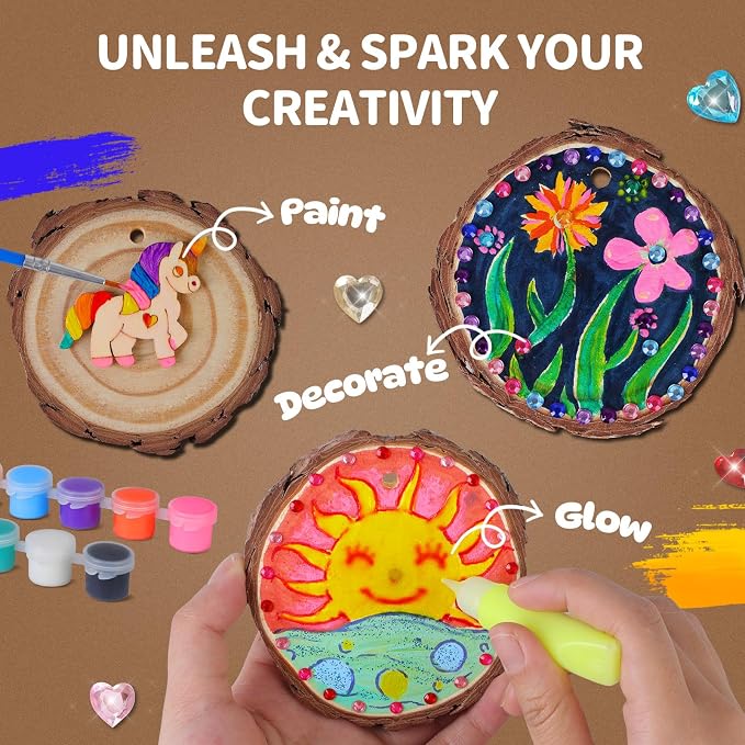 EPUMP Wood Painting Kit for Girls 8-12: Glow in The Dark Wood Arts and Crafts Supplies Kit for Kids 6-8 - Creative Paint Drawing Toys Easter Gifts for 6 7 8 9 10 11 12 Year Old