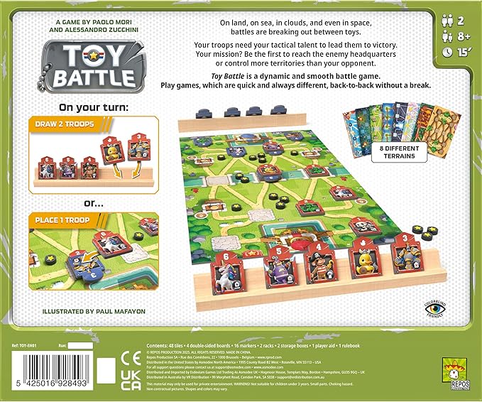 Toy Battle Board Game | Tactical Tile Placement and Troop Strategy Game with 8 Unique Terrains, Fun for Kids & Adults, Ages 8+, 2 Players, 15 Mins