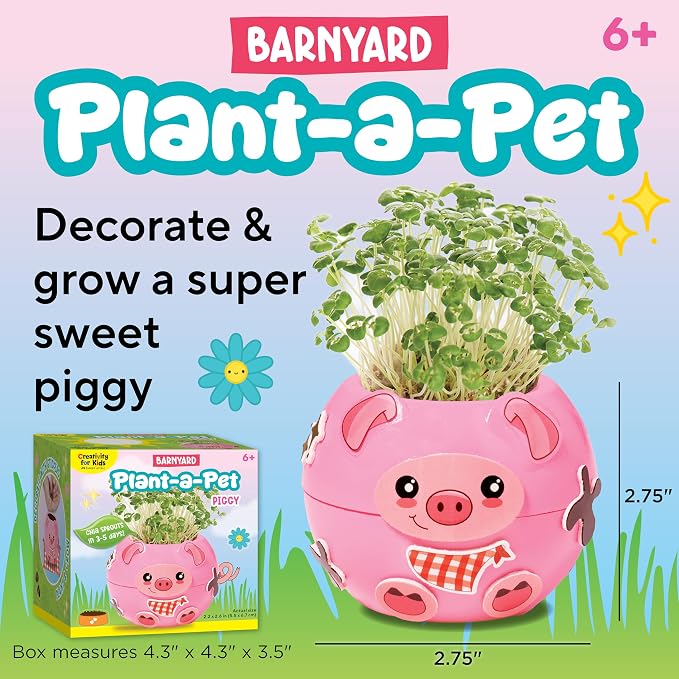 Creativity for Kids Plant-a-Pet Barnyard Pig Kit | Decorate, Plant & Grow Your Own Pet | Chia Seed Gardening Craft | Spring Crafts & Screen-Free Kids Activity (Ages 6+)