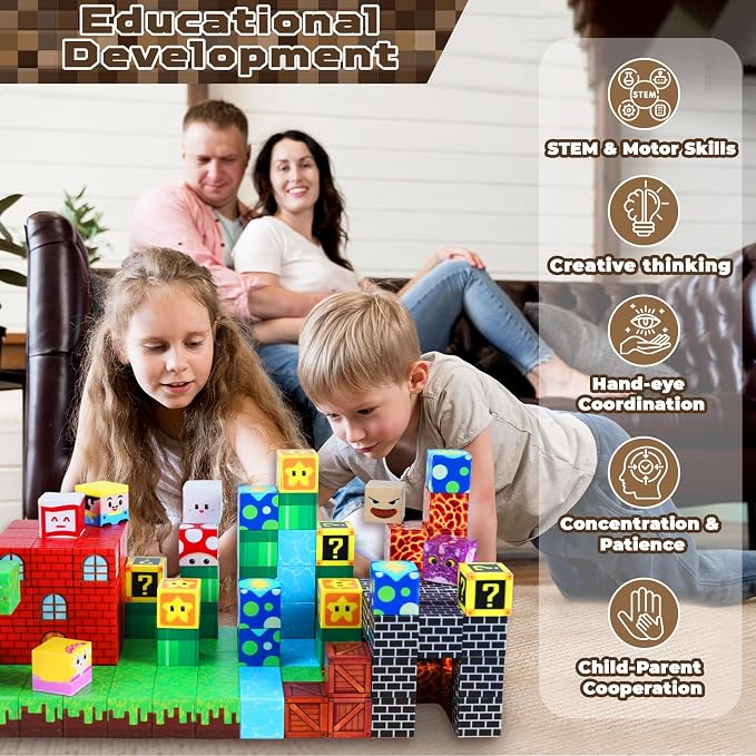 ToyUnited Magnetic Blocks-150 PCS Build Adventure Game Castle World Set - Magnetic Building Cubes Stacking, STEM Montessori Sensory Toys for Kids Boys Girls Ages 3+ Birthday Gifts