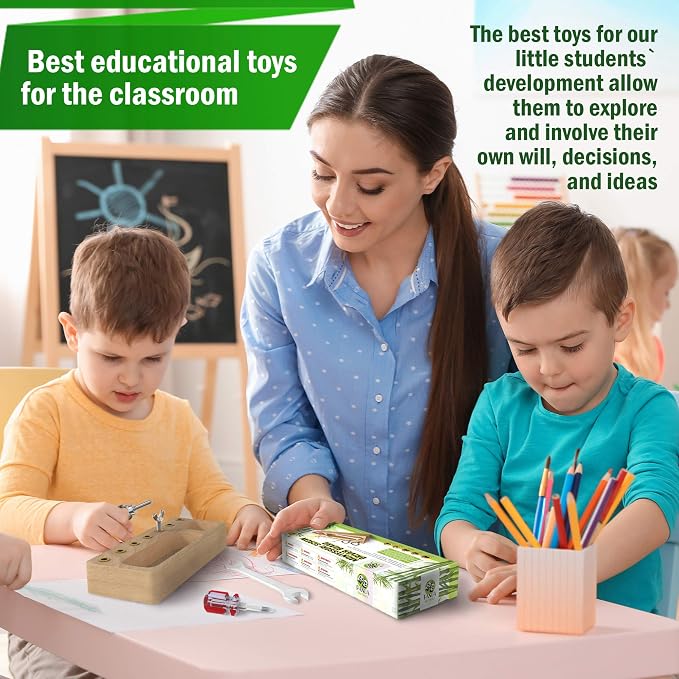 Montessori Screwdriver Board Set - Wooden Montessori Toys for 4 Year Old Kids and Toddlers, Sensory Bin, Fine Motor Skills, STEM Toys