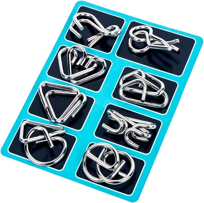 Ahyuan Metal Wire Puzzles Set 32 with Pouch Large Thick Brain Teaser Puzzles Fidget Toys IQ Test Mind Games Toys Magic Trick Toy Metal IQ Puzzle Party Favors for Kids Adults (Silver)