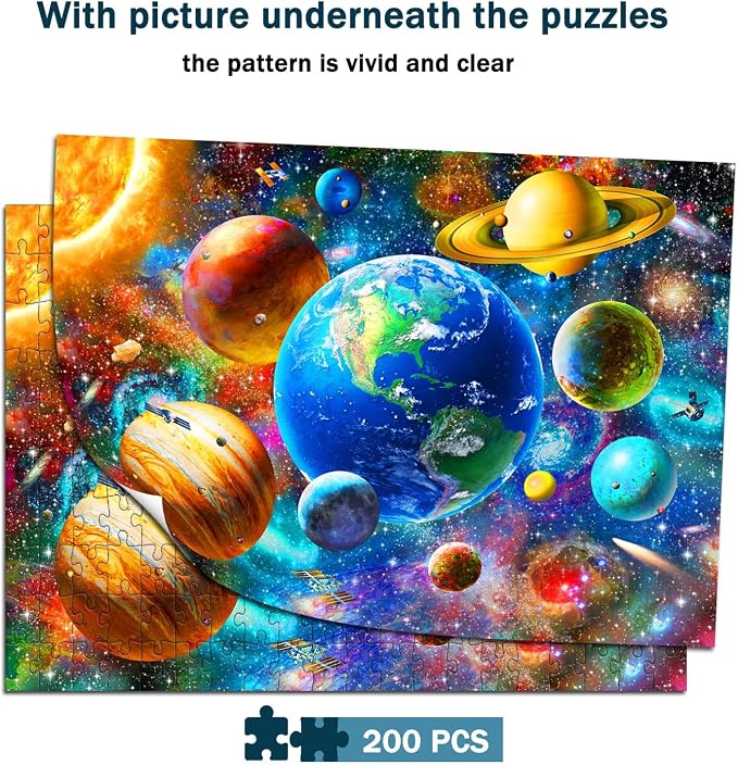 Puzzles for Kids Ages 6-8 8-10 Year Old - 200 Piece Solar System Planets | Educational Space Learning Toys Jigsaw Puzzles for 6 7 8 9 10 11 12 Years Old Boys and Girls.Birthday and Holiday Gifts