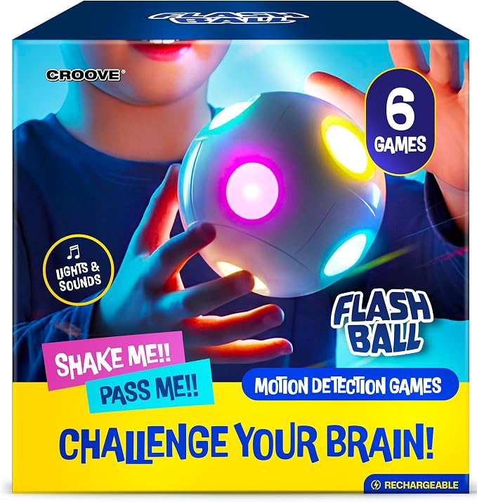 Handheld Light-Up Brain & Memory Action Ball, 6 Games, Kids 7-13 | Rechargeable, Coolest Electronic Memory Game for Boys & Girls Ages 7-13