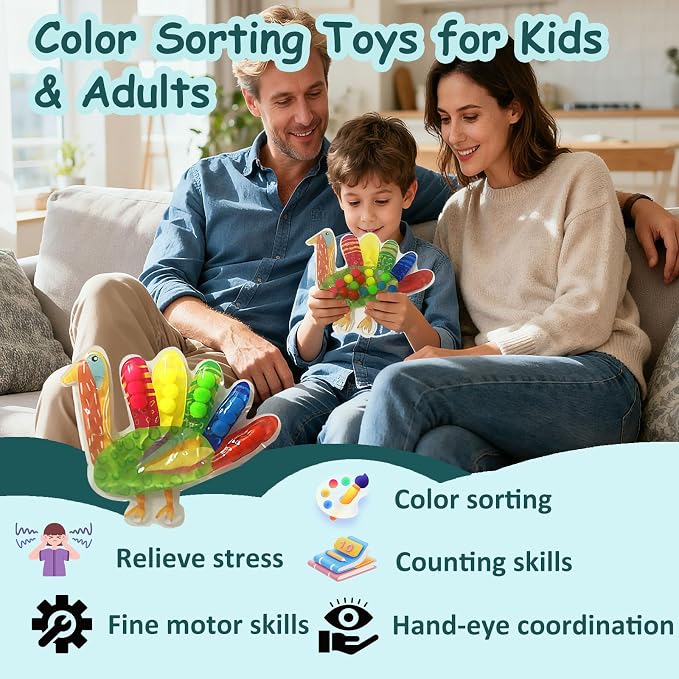Color Sorting Toys for Toddlers, Easter Basket Stuffers, Squeeze Sensory Fidget Toys, Fine Motor Skills Toy, Montessori Learning Toys for Preschool Learning Activitie, Sensory Toy for Kids 3+ & Adults