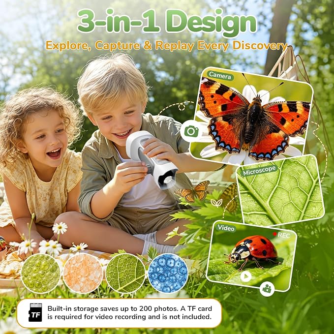 1000X Handheld Digital Microscope for Kids with 2.4" IPS Screen | Portable Educational STEM Microscope Toy with Photo/Video, 8 LEDs, Manual Focus, Rechargeable for Ages 4-12 Boys & Girls