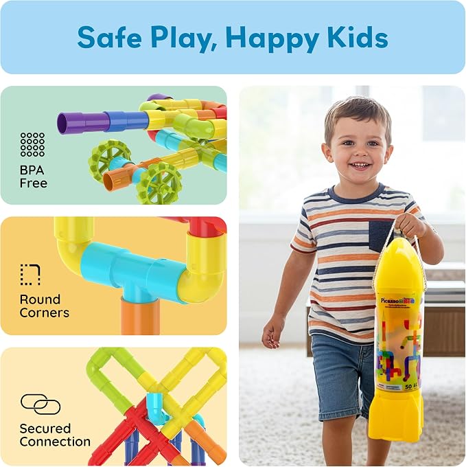 PicassoTiles Pipe Tube Construction Building Toys Stacking Toy Puzzle Game for Early Learning Montessori Playset Educational Connector Blocks Brain Development Kit Ages 3+ Toddler Boys & Girls PTT137
