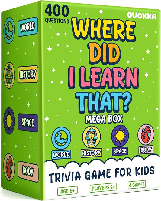 QUOKKA Trivia Games for Kids – 4SET World, Space, History & Human Body – Fun Card Game for Family Game Night – Educational Trivia Cards for Kids, Family and Adults – Travel Games for Boys & Girls 4-8