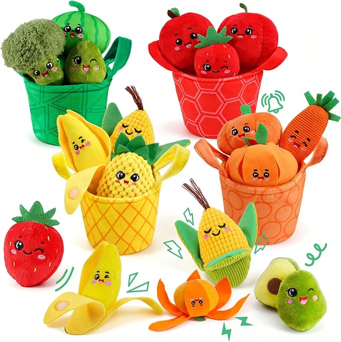 Baby Toys 6-12 Months, Sensory Fruit & Vegetable Toy Set with Rattle, Crinkle & Color Sorting Baskets, 16 PCS Montessori Fine Motor Toy for 6-18 Months, Baby Gifts for Boy Girl 6 9 Months Old