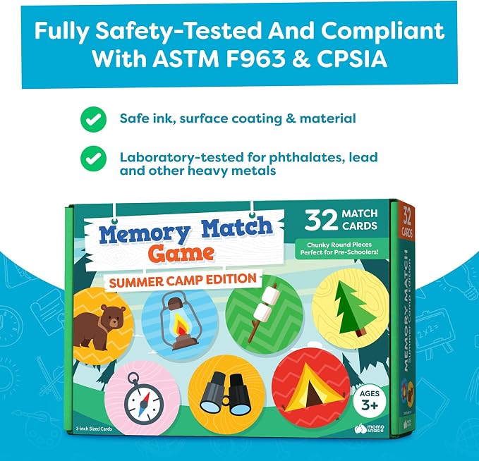 Memory Games for Kids Ages 4-8 - Camping Games for Kids, Camping Toys, Summer Camp Activities, Kids Summer Activities - Memory Matching Games for Toddlers 3-5, Preschool Outdoor Board Game Activities