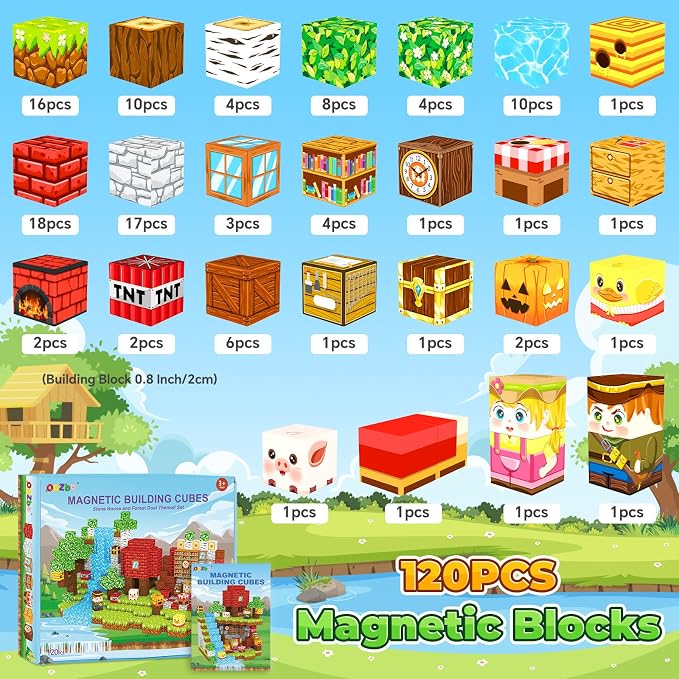 ORZbb 120PCS Magnetic Blocks Kids Games Building Toys for 3 4 5 6 7 8 9 10 11 12 Year Old Boys Girls, Magnetic Tiles Cubes STEM Sensory Toys for Toddler Travel Party Christmas Birthday Gifts