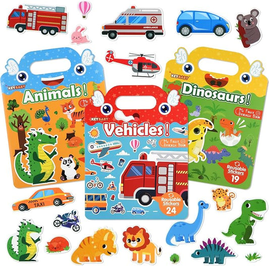 ASTARON 3 Pack Reusable Sticker Books for Toddlers,Educational Sensory Toy | Reusable Sticker,Waterproof Jelly Stickers, Portable Travel Toys,Educational Sensory Learning Toy,Gift for Boy Girl
