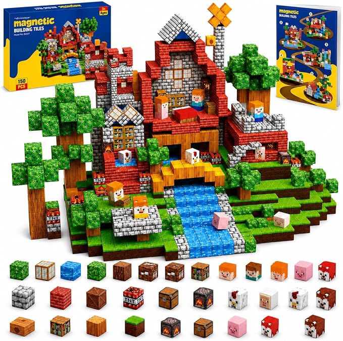 Magnetic Building Blocks 150PCS, 0.8in Stacking Cubes STEM Toy Kids Ages 3+ | Magnet Toys for Kids, Stacking Construction Magnets, School STEM Toys Birthday for Boys & Girls