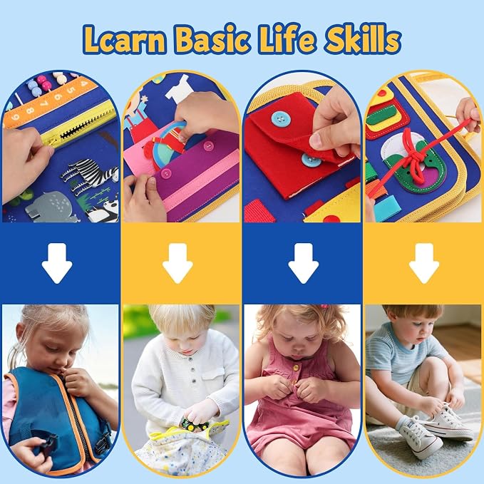 Montessori Busy Book 3-5, 12-in-1 Sensory & Fine Motor, Travel Gift