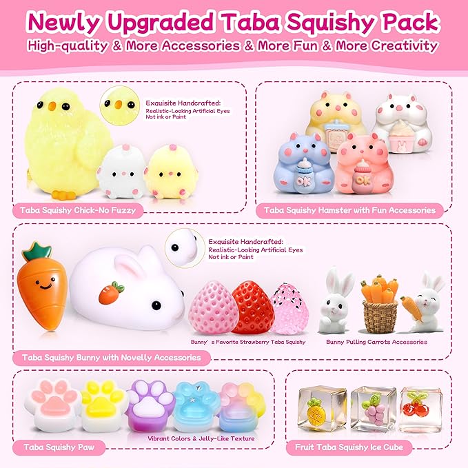 24Pack Taba Squishy Toys kit for Kids- Fidget Squeeze Toys Squishy Fun Box | Taba Squishy Party Favors for Kids-Cute Squishies Toys for Girls 8-10-Goodie Bag Stuffers for Kids Fidgets for Classroom