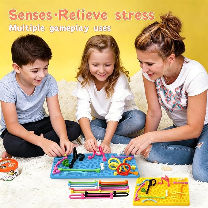 2PCS Sensory Activity Board, Silicone Fidget Toys for Calming and Stress | Autism Quiet for Adults, Toddler Sensory Toys for ADHD, Road Trip Essentials for Kids, Portable Travel Bag & 24 Strings