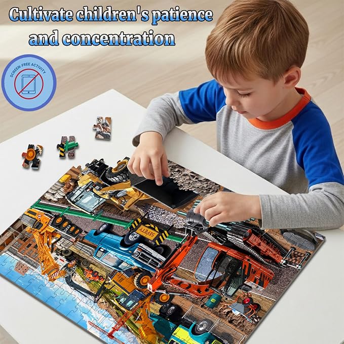 Puzzles for Kids Ages 6-8 8-10 -200 Piece Puzzles Construction Site Puzzle | Fun Bulldozer & Truck Puzzle toy .Puzzles for 6 7 8 9 10 11 12 years old boys and girls.Learning Puzzle Toy