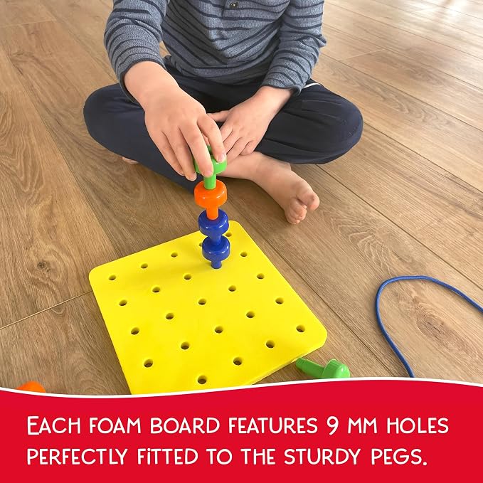 Blu Jay Foam Peg Board Toy - 36 Pegs, Foam Board, Lacing String, Storage Bag - Occupational Therapy Toys - Fine Motor Skills Toys for Toddlers and Kids (Yellow)