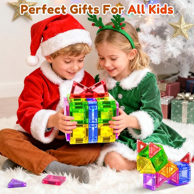 NVHH 60PCS Mini Magnetic Tiles Travel for Kids Ages 3-5 4-8 with Iron Box | Magnet Building Kids Toys for 3 4 5 6 7 8 Year Old Boy Girl Toddler Creativity Construction Sensory Christmas Birthday Gifts