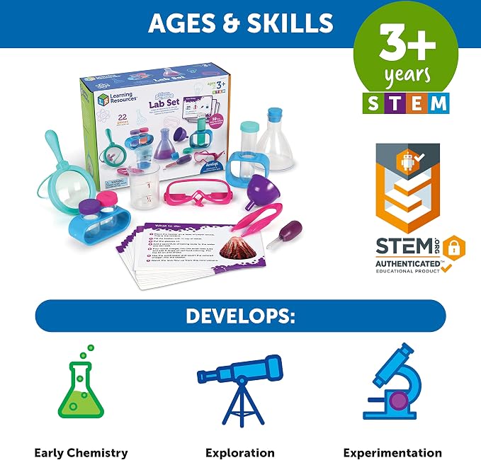Learning Resources Primary Science Lab Set, Pink | Experimentation and Observation for Kids, STEM Projects, Science Kits, Pretend Play Scientists, Toddler Chemistry Toy