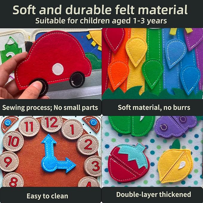 Busy Book for Toddlers 1-3 Years Old - Montessori Busy Board Toy, Suitable for 1-Year-Old Boys and Girls, Quiet Activity Book, Travel Toy, Sensory Cloth Book for 1-Year-Olds