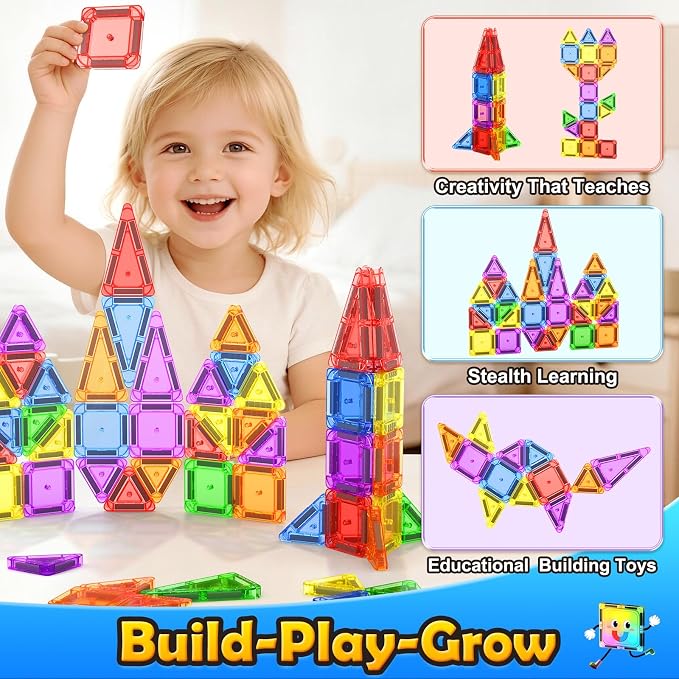 Magnetic Tiles Travel Essential Toys-Magnetic Blocks Building Kids Toys | Toddler Travel Toys, Travel Magnetic Tiles, Mini Magnetic Tiles, Classroom Must Haves, Outdoor STEM Toys, Montessori