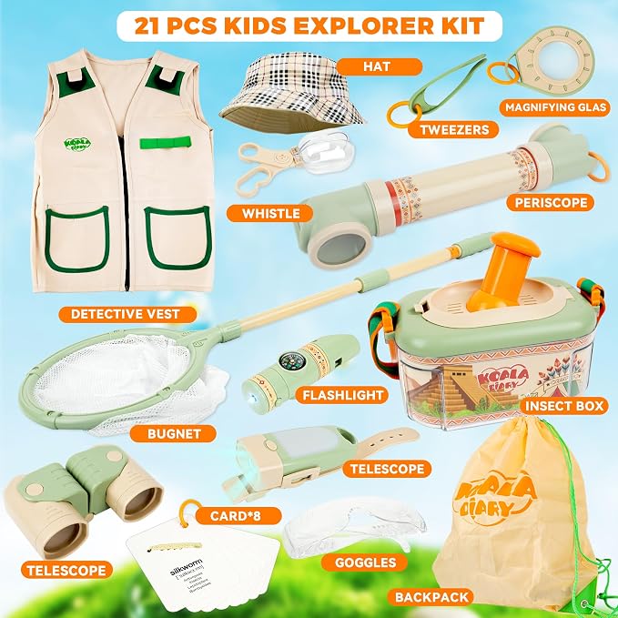 27 Pcs Bug Catching Kit, Kids Nature Explorer Set with Outdoor Tools | 27-Piece Explorer Kit, Insect Catching Tools, Magnifying Glass, Bug Viewer, Outdoor Adventure, Nature Science Kit, Kids 3+