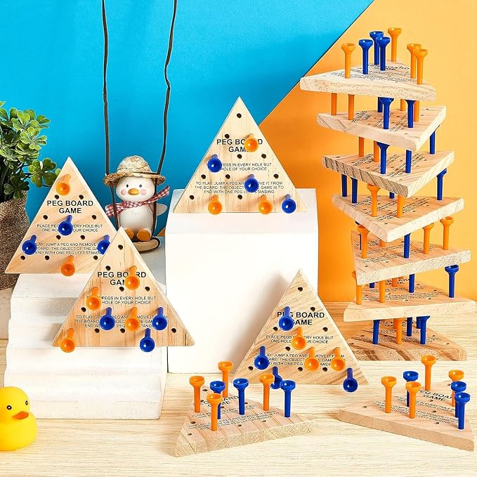 Zhanmai 3 Sets Wooden Triangle Peg, Educational Board, Travel Size, Operation Christmas Learning Puzzles (Blue & Orange Peg)