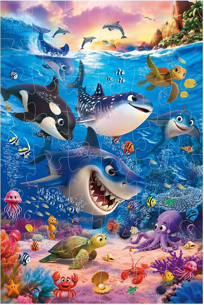 BenBen Floor Puzzles for Kids, 48 Pieces 2 x 3 Feet Ocean Puzzle Ages 3-5 | Extra-Thick Large Piece Jumbo Jigsaw Puzzle for Toddlers, Preschool Educational Toy with Storage Box for Girls Boy