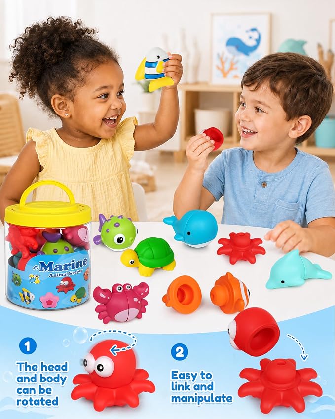 10 Pcs Ocean Animals Matching Toys for Toddlers 1-3 | Fine Motor Skills & Color Sorting Learning Toy, Educational Sea Creatures Travel Toys, Gifts for Boys & Girls