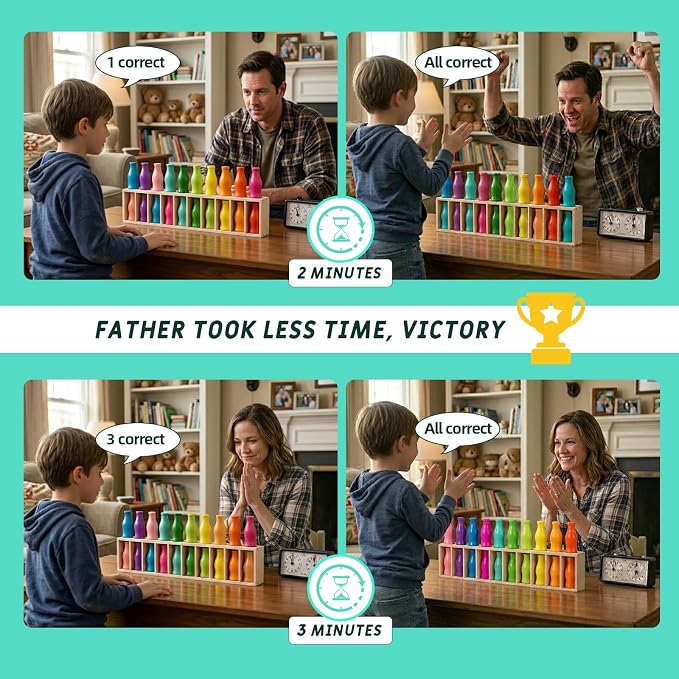 Wooden Bottle Color Matching Games,Family Games for Kids and Adults,2-4 Player,Great Parent-Child Activity