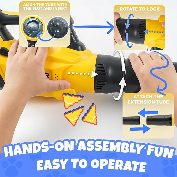 Toy Choi's Kids Leaf Blower that Really Works Kids Gardening Tools Set | Toy Leaf Blower with Real Airflow Function, Detachable Tube, Ideal Outdoor Toy Tool Set for Boys & Girls 3 4 5 6 7 8 (Yellow)