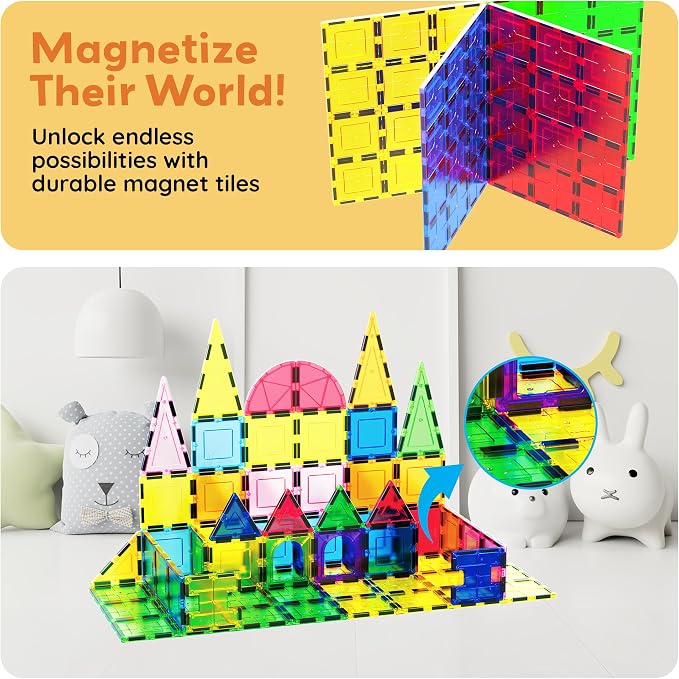 PicassoTiles 4 Piece Magnetic Tile Base Plate, Jumbo Stabilizer Foundation | 12x9 inch pieces, STEM building toy, ages 3+, geometry play set, add-on design, extra large format, scalable creative builds